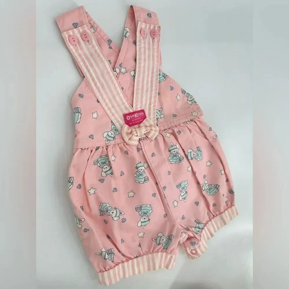 VINTAGE Osh Kosh Overalls Girls 3T Pink Bunny Rabbit Easter Print USA